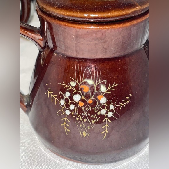 Vintage Japanese Redware hand painted Brown Betty sugar creamer sets jam jar - Picture 5 of 7
